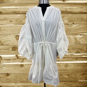 ASTR Nordstrom White Dress Ruffle Hem Drawstring Waist‎ Long Sleeve Size: XL